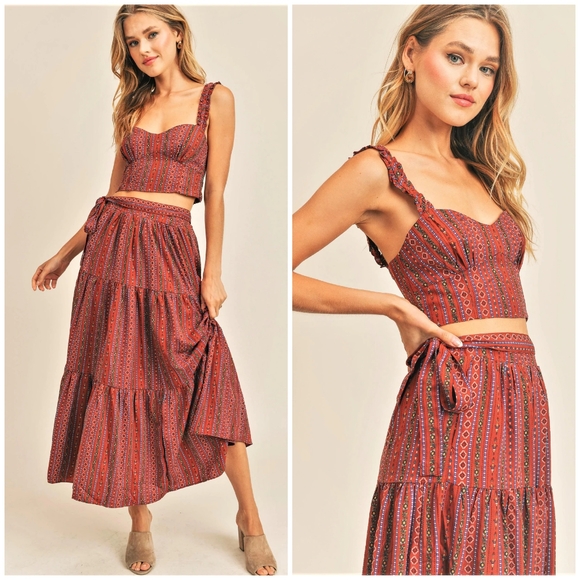 RESET by Jane Aspyn Boho Chic Rust 2-Piece Tiered Maxi Skirt Set - Picture 6 of 6